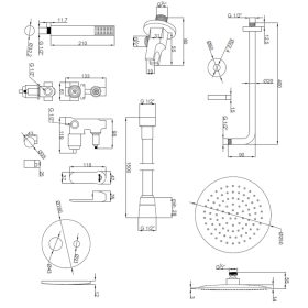   Invena SIROS kétfunkciós falsík alatti zuhanyrendszer szett henger alakú kézi zuhannyal, FEKETE