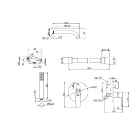   Invena SIROS 2 funkciós kádcsaptelep, falsík alá építhető, kézi zuhannyal, fekete, waterplating b