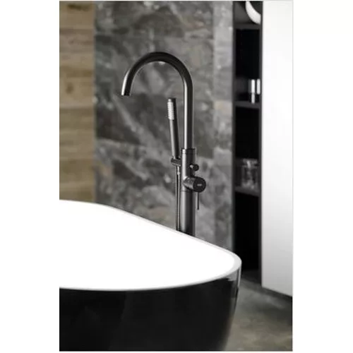 Sapho/Aqualine CETO térben álló kádtöltő csaptelep zuhanyszettel, alaptesttel, matt fekete