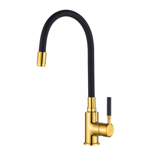 Invena GLAMOUR konyhai csaptelep, álló, flexibilis kifolyócsővel, fekete-arany, PVD/Waterplating