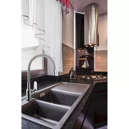 Invena JOGA konyhai csaptelep, álló, flexibilis kifolyócsővel, szürke-króm