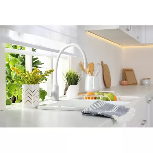 Invena JOGA PLUS konyhai csaptelep, álló, flexibilis kifolyócsővel, fehér