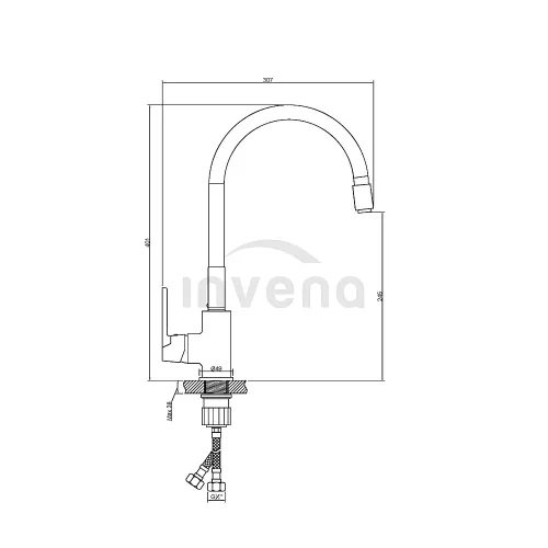 Invena JOGA PLUS konyhai csaptelep, álló, flexibilis kifolyócsővel, bézs