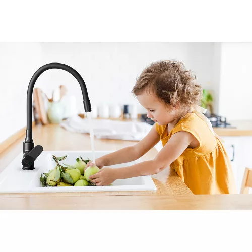 Invena JOGA PLUS konyhai csaptelep, álló, flexibilis kifolyócsővel, fekete, waterplating bevonat