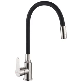   Invena KSANTI SLIM 2F konyhai csaptelep, álló, flexibilis kifolyócsővel, 2 funkciós fejjel, FEKETE-INOX