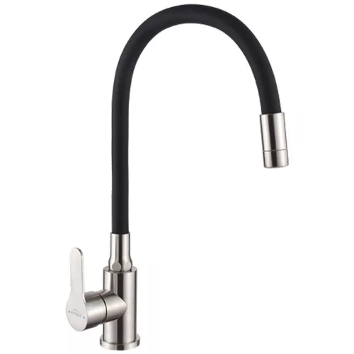 Invena KSANTI SLIM 2F konyhai csaptelep, álló, flexibilis kifolyócsővel, 2 funkciós fejjel, FEKETE-INOX