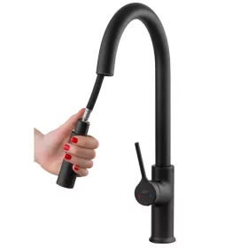   Invena FARSALA 2F konyhai csaptelep, álló, kihúzható 2 funkciós fejjel, U-alakú kifolyócsővel, FEKETE waterplating
