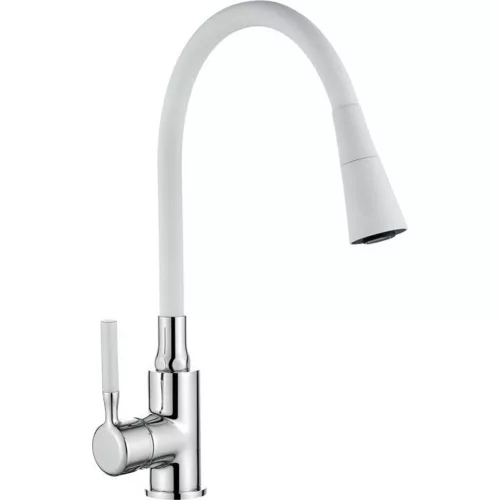 Invena HULA konyhai csaptelep, álló, flexibilis kifolyócsővel, 2 funkciós zuhanyfej, fehér-króm