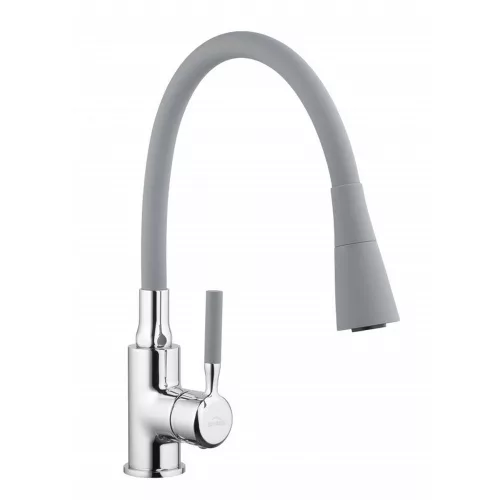 Invena HULA konyhai csaptelep, álló, flexibilis kifolyócsővel, 2 funkciós zuhanyfej, szürke-króm