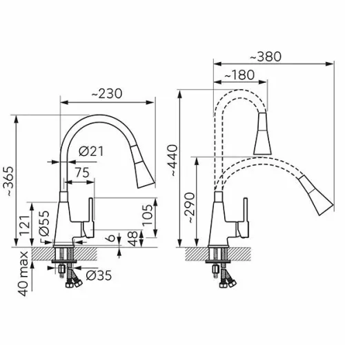 Ferro Zumba II konyhai csaptelep, 2 funkciós elasztikus FEKETE kifolyóval BZA42B