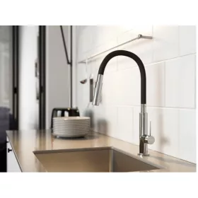   Ferro Zumba Slim 2F konyhai csaptelep, 2 funkciós elasztikus fekete kifolyóval BZA43B