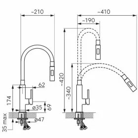   Ferro Zumba Slim 2F konyhai csaptelep, 2 funkciós elasztikus bézs  kifolyóval BZA43P