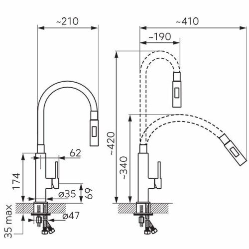Ferro Zumba Slim 2F konyhai csaptelep, 2 funkciós elasztikus fehér kifolyóval BZA43W