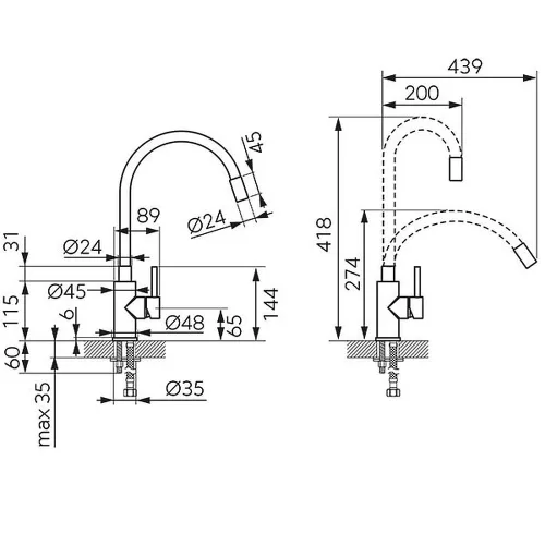 Ferro ZUMBA NERO konyhai csaptelep elasztikus kifolyóval, FEKETE BZA4BLB