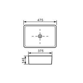   Invena NYKS mosdókagyló, négyszögletű, asztali, 47,5 cm, fehér