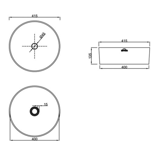 Invena KETO mosdókagyló, kerek, asztali, átmérő 42 cm, fehér