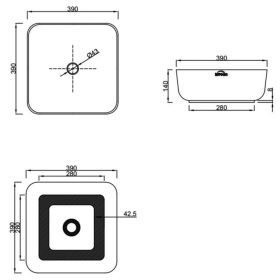   Invena REJA mosdókagyló, négyszögletű, asztali 39 cm, fehér