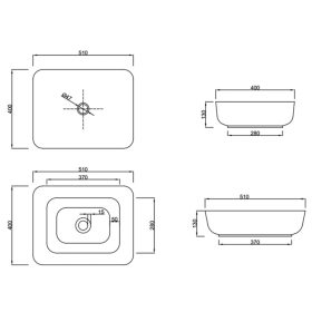  Invena ATE mosdókagyló, négyszögletű, asztali, 51 cm, fehér