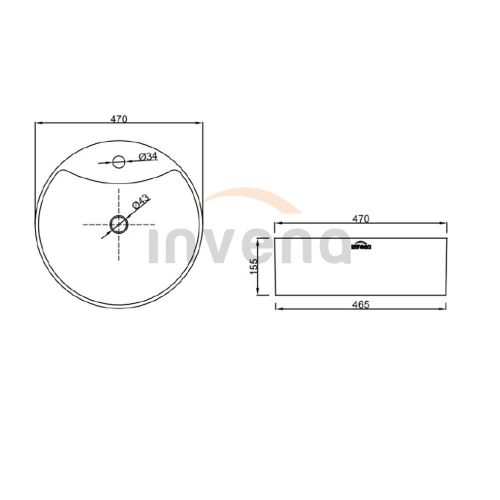 Invena RONDI mosdókagyló, kerek, asztali, 47 cm, fehér