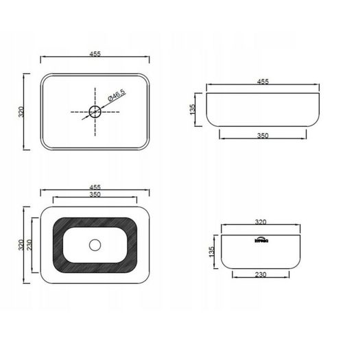 Invena WESTA mosdókagyló, asztali, 45 cm, fehér