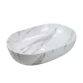   Invena KORFU mosdókagyló, ovális, asztali, 60 cm, márvány hatású, fényes, fehér