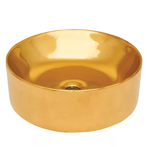Invena KOS mosdókagyló, kerek, asztali, átmérő 42 cm, fényes, arany, PVD/Waterplating