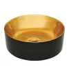 Invena KOS mosdókagyló, kerek, asztali, átmérő 42 cm, fényes, fekete-arany, PVD/Waterplating
