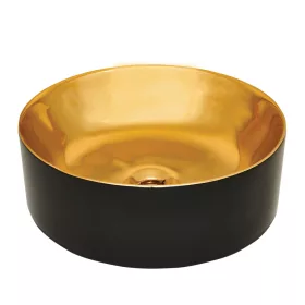   Invena KOS mosdókagyló, kerek, asztali, átmérő 42 cm, fényes, fekete-arany, PVD/Waterplating