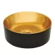 Invena KOS mosdókagyló, kerek, asztali, átmérő 42 cm, fényes, fekete-arany, PVD/Waterplating
