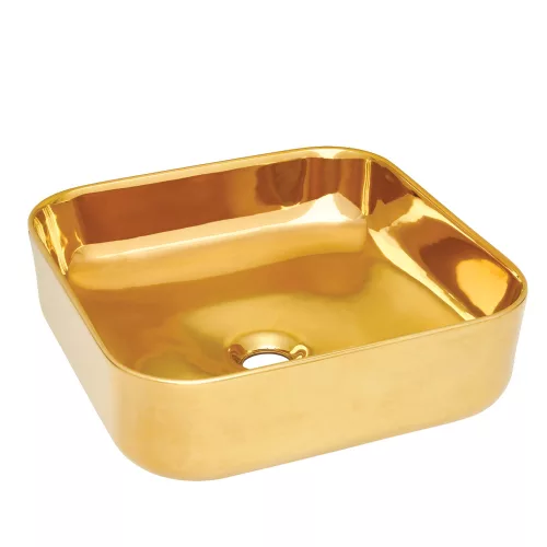 Invena MALAGA mosdókagyló, négyszögletű, asztali, 39 cm, fényes, arany, PVD/Waterplating