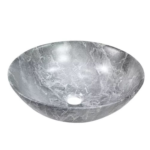 Invena TINOS mosdókagyló, kerek, asztali, átmérő 39,5 cm, márvány hatású, szürke
