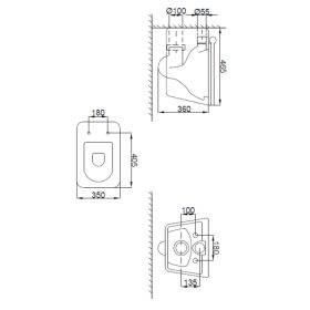 Invena TINOS WC csésze, fali, szögletes, fehér