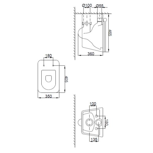 Invena TINOS WC csésze, fali, szögletes, fehér