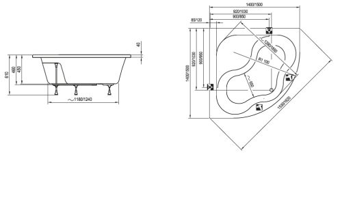 Ravak kád Gentiana 150 sarokkád