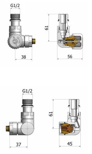 AREZZO design CORNERPEX/VISION radiátor szelep fekete, jobb AR-CORNERPEX-B-R
