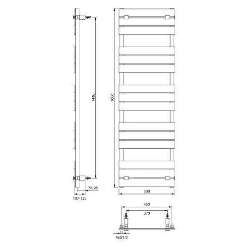 Sapho/Aqualine BONDECO fürdőszobai radiátor 500x1606mm matt FEKETE
