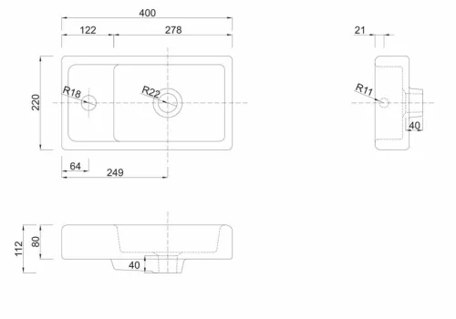 Aqualine kerámia mosdó 40x22 cm DD4022