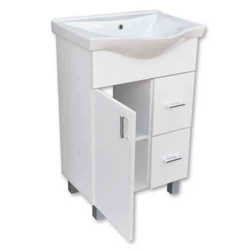 Viva Style BIANKA 55 lábon álló fürdőszobabútor 2 fiókos, Sanovit Albatros 10055 mosdókagylóval 55 cm