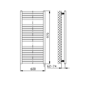   Sapho/Aqualine TONDI-E elektromos fürdőszobai radiátor fűtőpatronnal egyenes 600x970mm 400W fehér