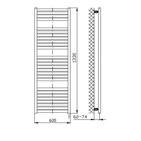   Sapho/Aqualine TONDI-E elektromos fürdőszobai radiátor fűtőpatronnal egyenes 600x1330mm 600W fehér
