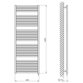   Sapho/Aqualine TONDI-E elektromos fürdőszobai radiátor fűtőpatronnal egyenes 600x1690mm 800W fehér