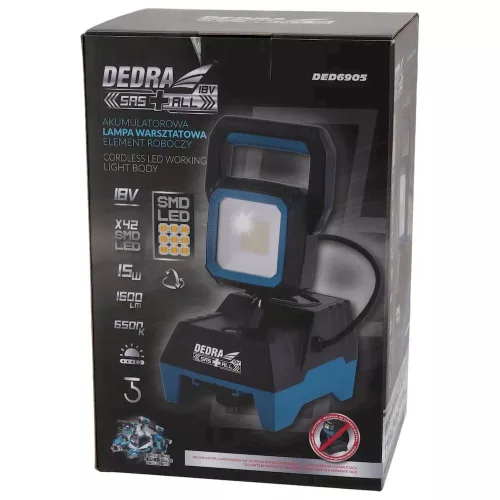 Dedra akkumulátoros műhelylámpa 18V, akku nélkül, SMD LED, 15W, 1600LM