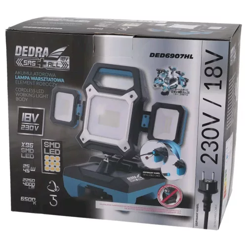 Dedra akkumulátoros műhelylámpa 18V/230V, akku nélkül, SMD LED, 2250/4000LM