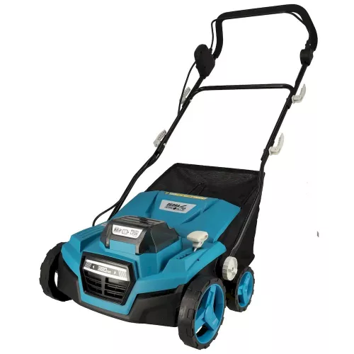 Dedra akkumulátoros gyepszellőztető 2x18V, munkaszélesség 38cm, akku nélkül, 45 l-es kosár