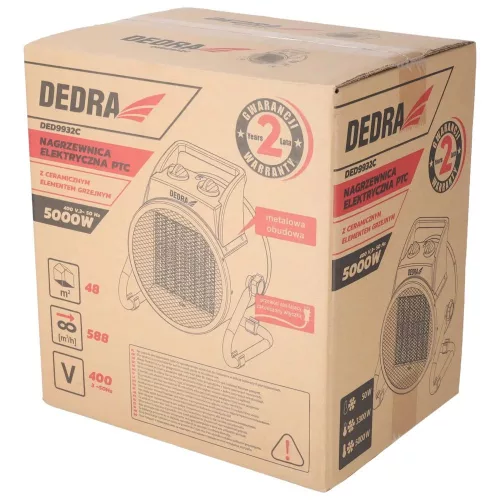 Dedra elektromos hőlégfúvó 5kW PTC 400V (háromfázisú), fémházas