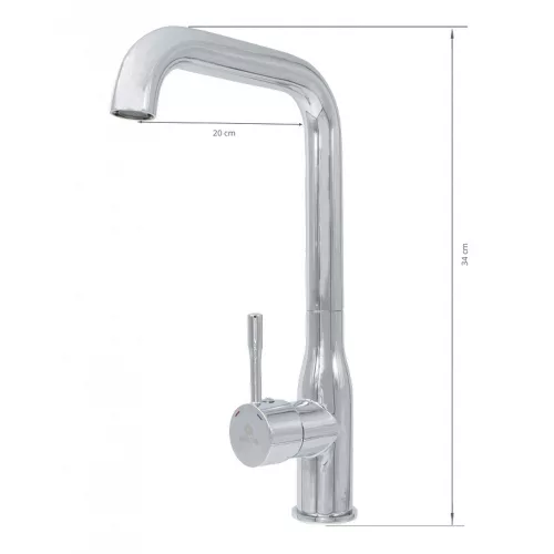 Ermetiq Álló mosogató csaptelep INOX, 90° kifolyócsővel