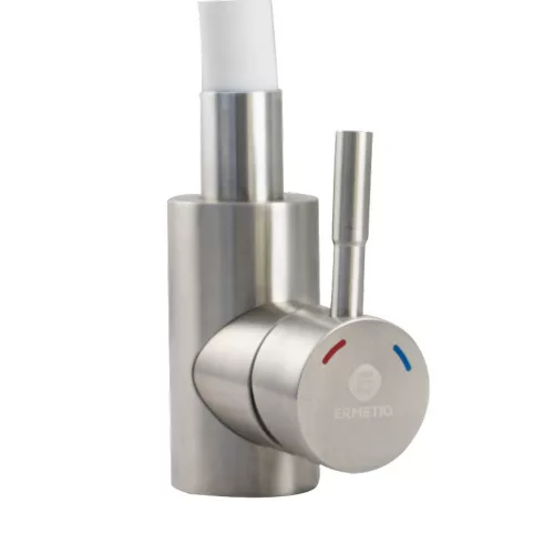 Ermetiq Álló mosogató csaptelep INOX, FEHÉR flexibilis kifolyócsővel