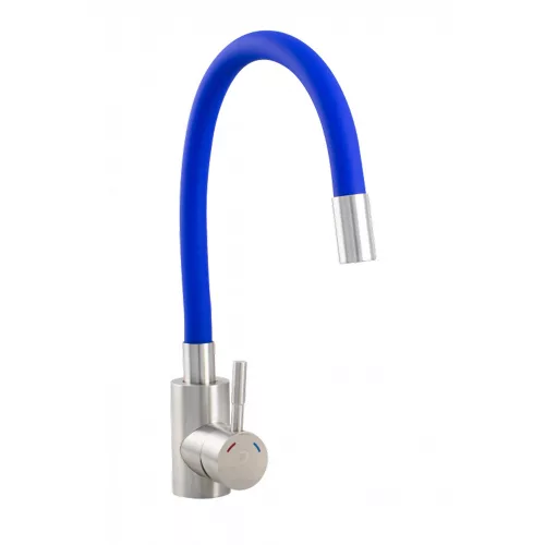 Ermetiq Álló mosogató csaptelep INOX, KÉK flexibilis kifolyócsővel
