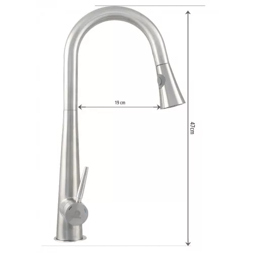 Ermetiq Álló mosogató csaptelep INOX, hattyúnyakú kihúzható kétfunkciós zuhanyfejjel