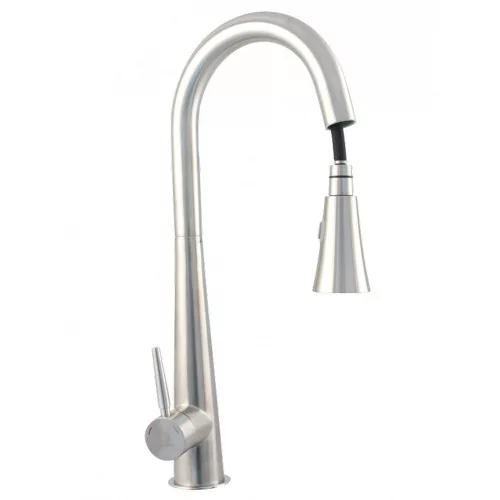 Ermetiq Álló mosogató csaptelep INOX, hattyúnyakú kihúzható kétfunkciós zuhanyfejjel